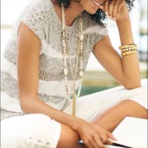 Chico's Texture Teagan Pullover SS Sweater Pattern Top Natural Combo 2 (12 14)